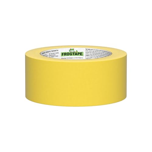 FrogTape Delicate Surface Painters Tape with PAINTBLOCK, 2 in Wide (1.88 in x 60 yd), Low Adhesion, Painting Tape Ideal for Freshly Painted Walls, Trim & Surfaces, Yellow, 1 Roll (280222) - size: 1 Roll, 1.88” Width