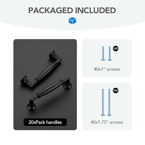 HOME EDIT Matte Black Cabinet Handles 3-1/2 Inch Pulls 20 Pack - color: Matte Black, size: 3-1/2 inches Hole Center