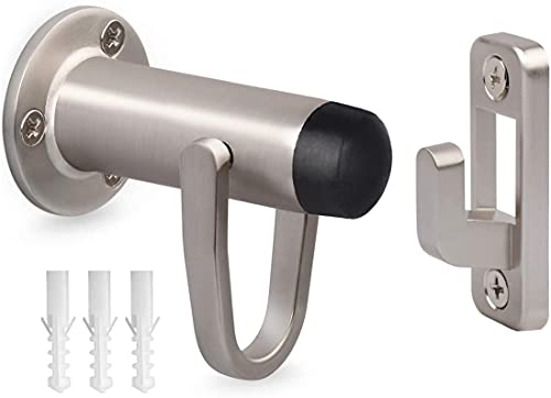 HOMOTEK Heavy Duty Latch Hook Stop Windproof,Door Holder Stopper with Sound Dampening Rubber Bumper Wall Mounted, Brushed Satin Nickel, 1 Pack - color: Brushed Satin Nickel, size: 1 Pack