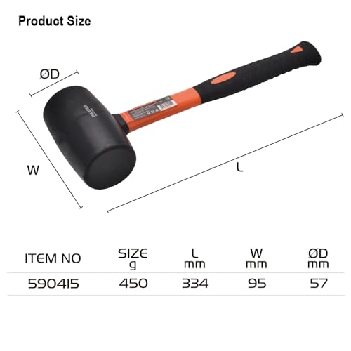 16oz. Rubber Mallet w/Fiberglass Handle - size: 16 oz