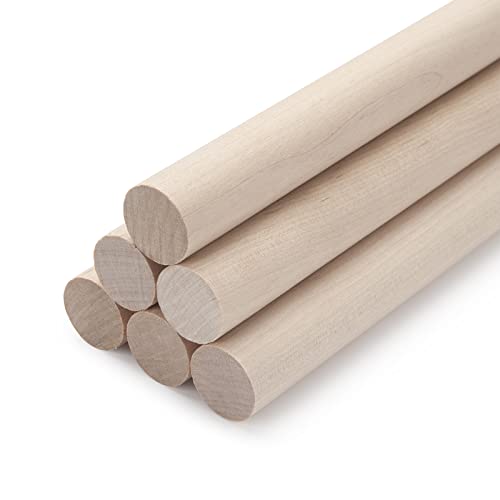 3/4 x 12 Wooden Dowels Wooden Sticks for Crafts, 6 PCS Macrame Wood Dowel Rods, Unfinished Hard Wood Sticks for Crafting, Arts and DIYers, Tiered Cake Support and Wedding Ribbon Wands - size: 3/4"×12"-6PCS