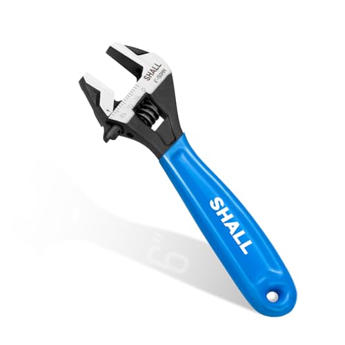 SHALL 6 Inch Adjustable Wrench, Cr-V Steel Spanner with Cushion Grip, Wide Jaw Black Oxide Wrench with Laser-etched SAE Scales for Home, Garage, Workshop and DIY - size: 6 Inch