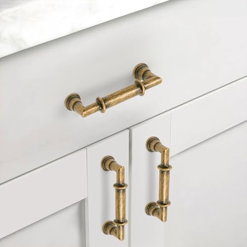 Asidrama 10 Pack 3 Inch(76mm) Brushed Antique Brass Kitchen Cabinet Handles, Cabinet Pulls Kitchen Cabinet Hardware for Cupboard Drawer Pulls 2281 - color: Antique Brass, size: 3" Hole Center