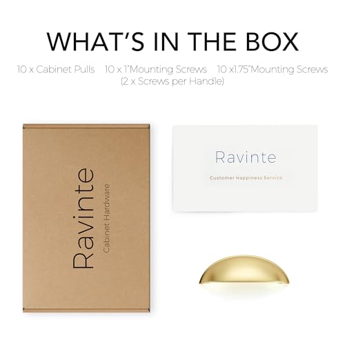 Ravinte Brushed Gold Drawer Pulls Cabinet Cup Pulls 3 Inch 10 Pack | Kitchen Hardware, Cup Pull Shape, Cabinet Handles, Drawer Handles, Smooth Drawer Grip,For Dressers, Cupboards - color: Brushed Gold