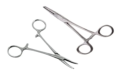 SURGICAL ONLINE 2-Piece Curved & Straight 3.5" Hemostat Set - Stainless Steel Locking Tweezer Clamps - Ideal Hemostats for Nurses, Fishing Forceps, Crafts and Hobby - size: 3.5"