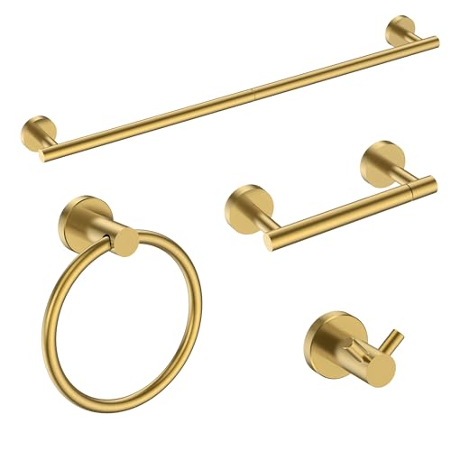 FORIOUS Bathroom Accessories, 4-Piece Bathroom Hardware Set - 24" Towel Bar - color: Brushed Gold