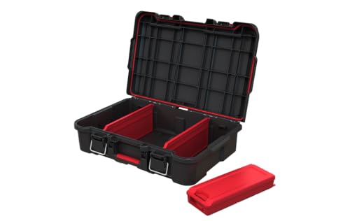 Keter Stack N' Roll Power Tool Case with Removable Dividers - color: Black/Red, size: Power Tool Organizer