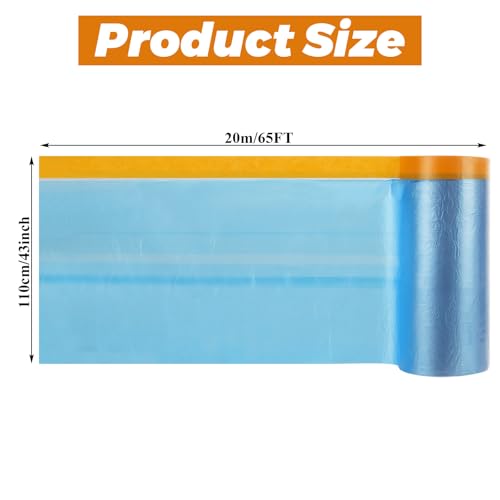 ASelected 6 Roll Pre-Taped Masking Film, 43' x 65'' Painters Plastic Roll with Painters Tape and Plastic sheeting, PE Masking Film for Walls, Cars, Carpets