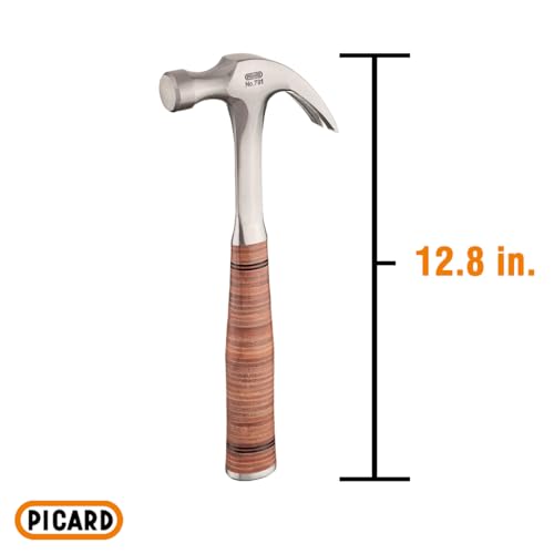 Picard Full-Steel Claw Hammer 1100g – American Pattern, Nail Puller, Forged Alloyed Steel Head, Bell Pattern, Leather Grip Resistant to Twisting, 24 oz. – 0079100-24 - size: 1100g