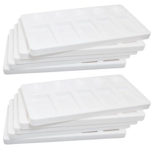10PCS Rectangular Watercolor Palette Art Gouache Palette Acrylic Paint Mixing Tool 21x10x1.5cm Ideal for Sketching Essential for Outdoor Painting Classes White