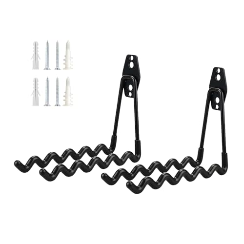 2 PCS Garage Storage Utility Hooks, Heavy Duty Metal Wall Mount Hooks, Wave Hook Garage Garden Tool Organizer, Fit for Cord, Badminton Rackets, Hoses, Bikes, Tools (Black) - size: Wave hooks
