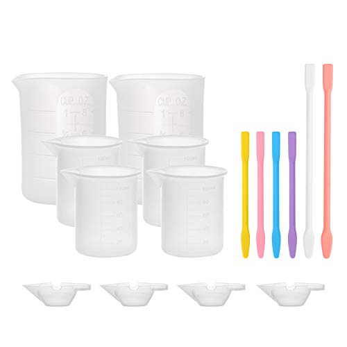 Gartful 16PCS Silicone Measuring Cups Set, Resin Casting DIY Tool Kit, 2PCS 250ml Large Pouring Cups, 4PCS 100ml Reusable Measurements Cups, 4pcs Mixing Cups, 2PCS Large and 4 Smaller Stir Sticks - size: Large-250ml*2+100ml*4+mini size*4+stir stick*6