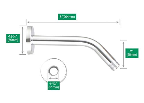 Purelux Shower Arm 8 Inches Universal Replacement Made of Stainless Steel, Chrome Finish Flange Included - color: Chrome, size: 8 Inches