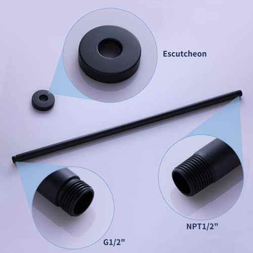 Matte Black 30 Inches Ceiling Mount Round Shower Arm With Flange Straight Extender Extension Pipe Replacement Rain Shower Head Straight For Fixed - color: Black