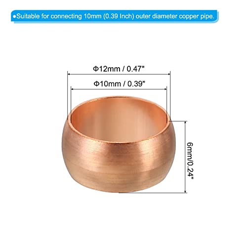 PATIKIL 10mm Tube OD Compression Sleeves Ferrules, 5 Pack Copper Ferrule Fitting Compression Fitting Assortment Kit for Air Water Gas - size: 10mm