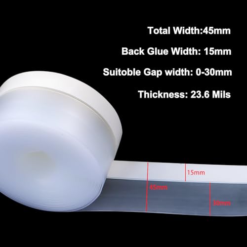 FOURGUN Weather Stripping Door Seal 45 MM * 16.5FT Insulates Soundproofs Perfect for Door Frames Windows Bathroom Shower Glass Gaps Blocks Cold Air Rain Door Seal Strip - size: 1.77 x 198 in