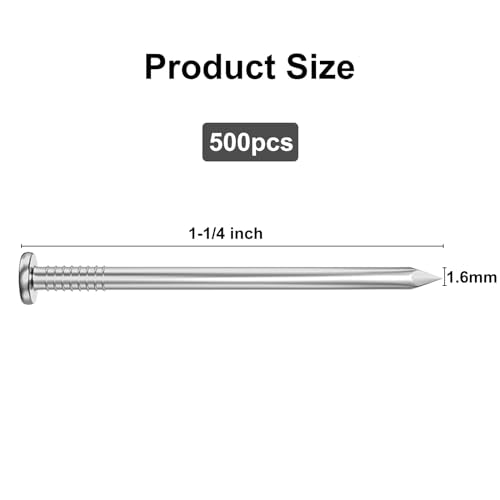 VGBUY 500PCS Stainless Steel Hardware Nails - 1-1/4 Inch Flat Head for Hanging Pictures, Walls, Wood - Small Finishing Nails - color: Silver, size: 1-1/4 in
