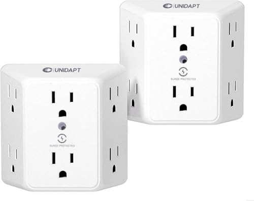 Unidapt Multi Plug 6 Outlet Extender, Surge Protector 900J, 2 Pack | Wall Splitter Power Strip, 3 Side Wide Spaced Adapter, Mountable Wall Tap Charger Expander for Office, Home, Travel - style: 2-Pack