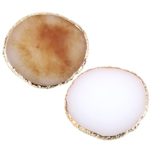 2 Pcs Resin Nail Art Palette Set, Gold Edge, Coffee & White - color: Coffee, White