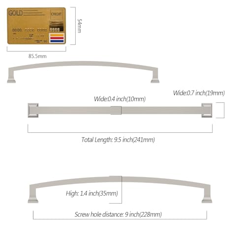 Amerdeco 10 Pack Brushed Satin Nickel 9 Inch(228mm) Hole Centers Kitchen Cabinet Pulls Cabinet Hardware Kitchen Handles for Cabinets Cupboard Handles Drawer Pulls ZH0009 - color: Brushed Satin Nickel, size: 9"/228MM Hole Center