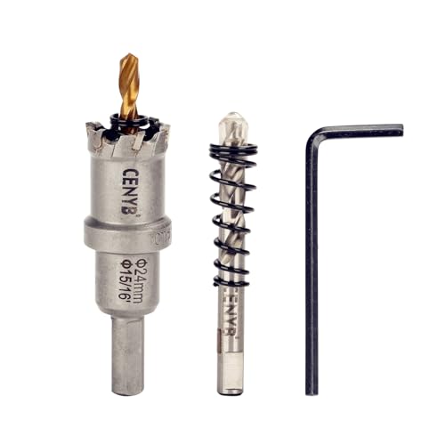 15/16" (24mm) Tungsten Carbide Tipped Hole Saw with 2Pcs Titanium-Plated Pilot Drill Bits for Hard Metal,Stainless Steel,Iron,Aluminum Alloy,Wood and Plastic - size: 24mm | 15/16"