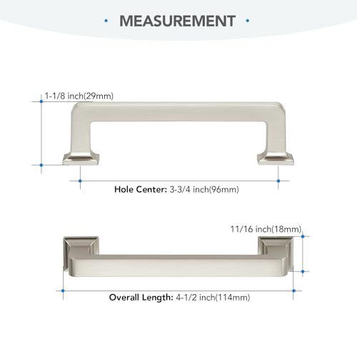 HOME EDIT Brushed Nickel Cabinet Handles Zinc Pulls 3-3/4 Inch 5 Pack - color: Brushed Nickel, size: 3-3/4 inches Hole Center