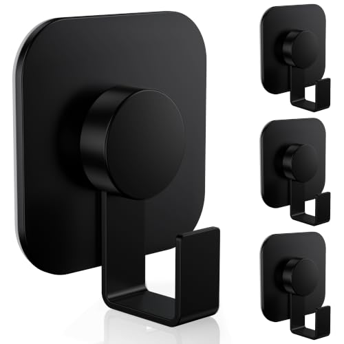 Aikzik 4 Pack Large Heavy Duty Wall Hooks - 26lb Max, Stainless Steel Adhesive Towel Hooks for Hanging Coat, Towel, Robe, Keys, Sticky Shower Hook for Door, Home, Bathroom, Kitchen, Office- Black - color: Black