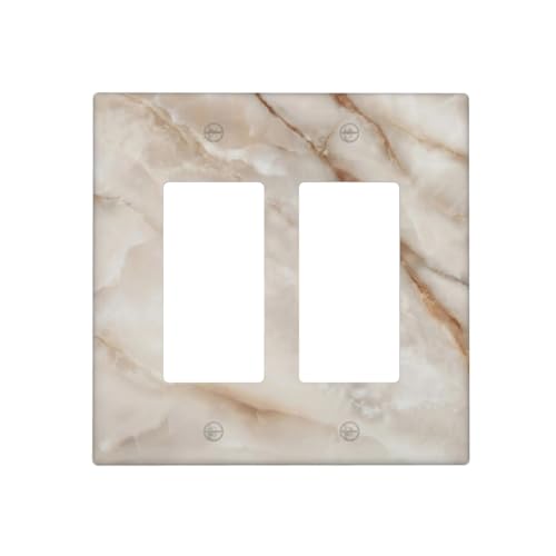 Beige Marble Pattern Light Switch Cover Modern Wall Plate Decorative 2 Gang Double Rocker Switch Plates Electrical Outlet Faceplate for Bathroom Kitchen Bedroom 4.6" x 4.5" - size: 2 Gang Double Rocker