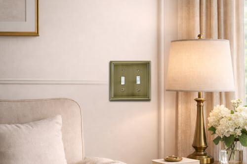 OKAWYC Double Toggle Light Switch Cover Luca Metal Wall Plate, 2-Pack Antique Brass 2 Gang, for Light Switch Cover Decorative Wallplate, Durable - size: 2 Toggle
