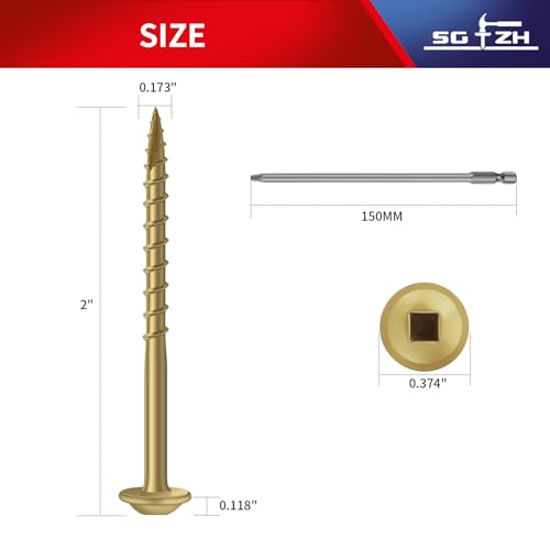 Pocket Hole Screws #8 x 2 Inch ((250Pcs) 2lb. Carbon Steel, Tan, Washer Head, Coarse Thread, Square Drive,150MM Drive Bit Included - color: Tan, size: #8 x 2"