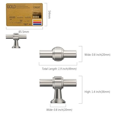 Amerdeco 10 Pack Brushed Satin Nickel Cabinet Knobs 1.46 Inch(37mm) Single Hole Cabinet Handles Rectangle Dresser Knobs Drawer Knobs and Pulls for Bathroom Cabinets ZH0069 - color: Brushed Satin Nickel, size: 1.46" Single Hole