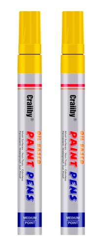 Yellow Paint Markers, 2 Pack Oil-Based Waterproof Quick Dry Permanent Paint Pen Set for Rocks Painting, Wood, Fabric, Plastic, Canvas, Glass, Mugs, Metal, Tire, Stone, DIY Craft - color: Yellow