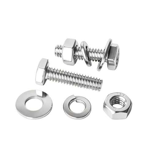 (10sets) 1/4-20x1-1/2 Hex Head Screw Bolt,Lock Nuts,Flat & Lock Washers Kits,304 Stainless Steel 18-8 Hex Screws Nuts and Bolts Assortment Kit, Fully Threaded - size: 1/4-20x1-1/2"