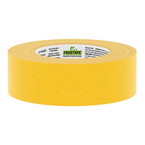 FrogTape Delicate Surface Painters Tape with PAINTBLOCK, 1.5 in Wide (1.41 in x 60 yd), Low Adhesion, Painting Tape Ideal for Freshly Painted Walls, Trim & Surfaces, Yellow, 1 Roll (280221) - size: 1 Roll, 1.41” Width