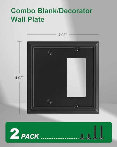2-Pack Natural Bamboo Fiber Combo Blank/Decorator Wall Plates - color: Matte Black, size: 1 Blank/1 Decorator 2PK
