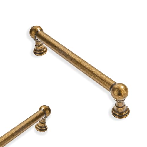 10 Pack 3-3/4 Inch Hole Center Antique Brass Cabinet pulls 100% Solid Heavy Duty Dresser Pulls Cabinet Drawer Pulls for Kitchen Cupboard Hardware - color: Antique Brass, size: 3-3/4 inch hole center