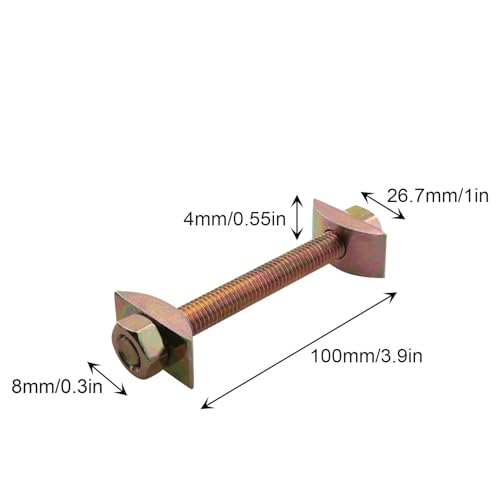 8PCS Solid Half Moon 3 in1 Connector 8x100mm Tabletop Combination Furniture Connector Bolt and Nut Metal Hardware for Tables Beds Shelves - size: 8x100mm