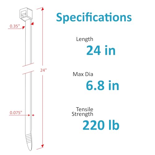 Large Zip Ties Heavy Duty 24 inch (500 Pack), 220 lb Tensile Strength for Outdoor Use, Black Cable Ties, Long Wire Ties by ANOSON - size: 24"/500 pk (220 Lb)