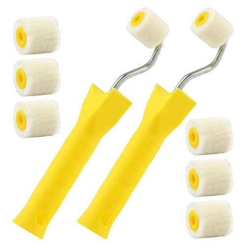 0.98 Inch 8 Pack Mini Paint Rollers with 2 Handles, Small Roller Paint Brush, Reusable Corner Touch-Up Tools for Trim, Edges, Window Frames, Cabinets & Home DIY Projects