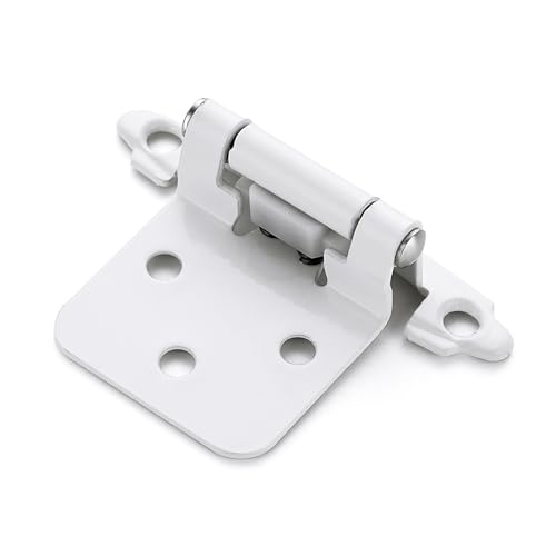 White Cabinet Hinges, 1/2 Inch Overlay, 10 Pack(5 Pairs) | Self-Closing Design, Semi-Concealed Face Frame Fit, Surface Mount, For Kitchen Doors, Cabinets, Hardware Updates - color: White