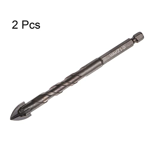 HARFINGTON 2pcs Titanium Coated Masonry Drill Bit, 12mm Concrete Drill Bits Ceramic Tile Drill Bit with 1/4" Hex Shank for Ceramic Tile Marble Mirror Glass Concrete Brick Plastic Wood - size: 12mm x 122mm