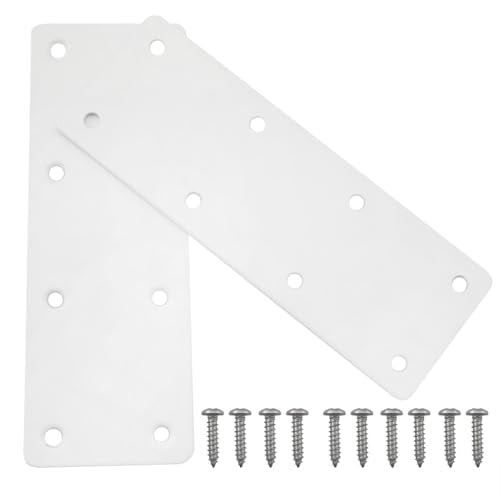 CHENJIN 4PCS 5.5x2 Inches White Stainless Steel Mending Plates Repair Reinforcement Metal Sheets Flat Heavy Duty Brackets for Wooden Beds Tables Chairs Drawers Fences and Cabinets