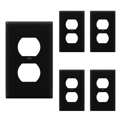 ENERLITES 5 Pack Outlet Covers Wall Plate for Duplex Receptacle, Black - color: Black, size: Standard Size