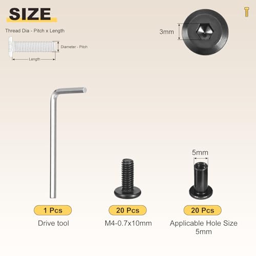 METALLIXITY Flat Head Hex Socket Cap Screws M4-0.7x10mm 40Pcs Connector - color: Black, size: M4-0.7x10mm