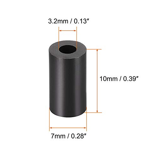 uxcell Nylon Round Spacer Washer 3.2mm ID 7mm OD 10mm Height for M3 Screws Black 100Pcs - size: 3.2mmx7mmx10mm