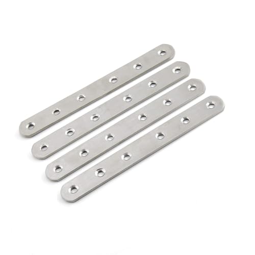4 Pack Flat Mending Plate for Wood,ULIFESTAR Stainless Steel Straight Brackets 200mm / 8" Length 6 Screw Hole Flat Repair Fixing Wood Brace Joining Plates Connector with Fixing Screws - size: ['200x20x3mm']
