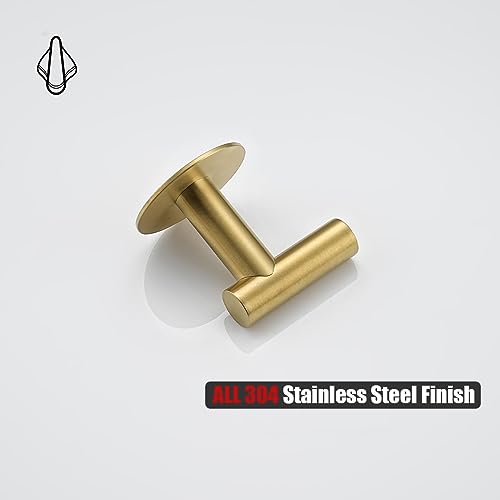 JQK Self Adhesive Towel Hook Gold, No Drill Stick on Coat Robe Clothes Wall Hook for Bathroom Kitchen Garage 2 Pack, 304 Stainless Steel Brushed Gold, ATH110-BG-P2 - color: Brushed Gold, size: 2 Pack