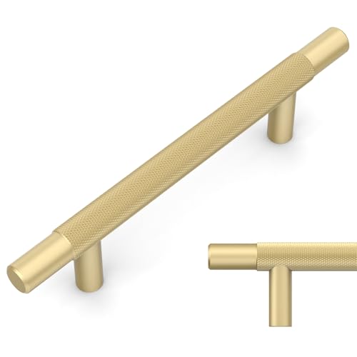 Amerdeco 10 Pack Brushed Gold Knurled Cabinet Pulls 3-3/4 Inch Hole Centers Kitchen Cabinet Handles Hardware Kitchen Handles for Cabinets Handles IH0006… - color: Brushed Gold, size: 3.75"/96MM Hole Center