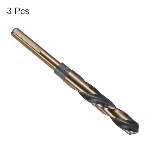 uxcell 3pcs Reduced Shank Twist Drill Bits 14.5mm Black Nitride & Gold Titanium Coated High Speed Steel 4341 with 10mm Shank for Stainless Steel Alloy Metal Plastic Wood - size: 14.5mm x 10mm