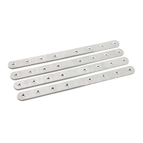 4 Pack Flat Mending Plate for Wood,ULIFESTAR Stainless Steel Straight Brackets 250mm / 10" Length 8 Screw Hole Flat Repair Fixing Wood Brace Joining Plates Connector with Fixing Screws - size: ['250x20x3mm']